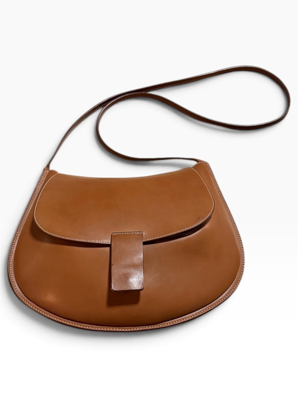 Jil Sander Brown Leather Crescent Shoulder Bag Crescent Half Moon Saddle Flap